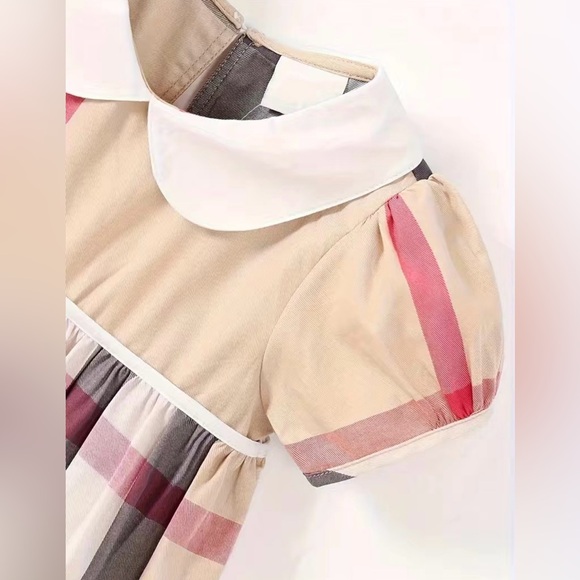 NWT Girl’s Classic Plaid Nova Check Puff Sleeve Collar Cotton Dress Size 7Y - Picture 3 of 13